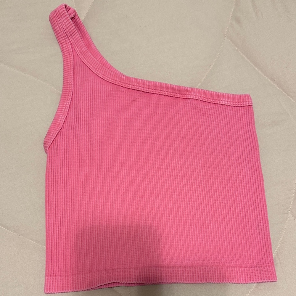 Nikibiki Pink Ribbed One-Shoulder Crop Top